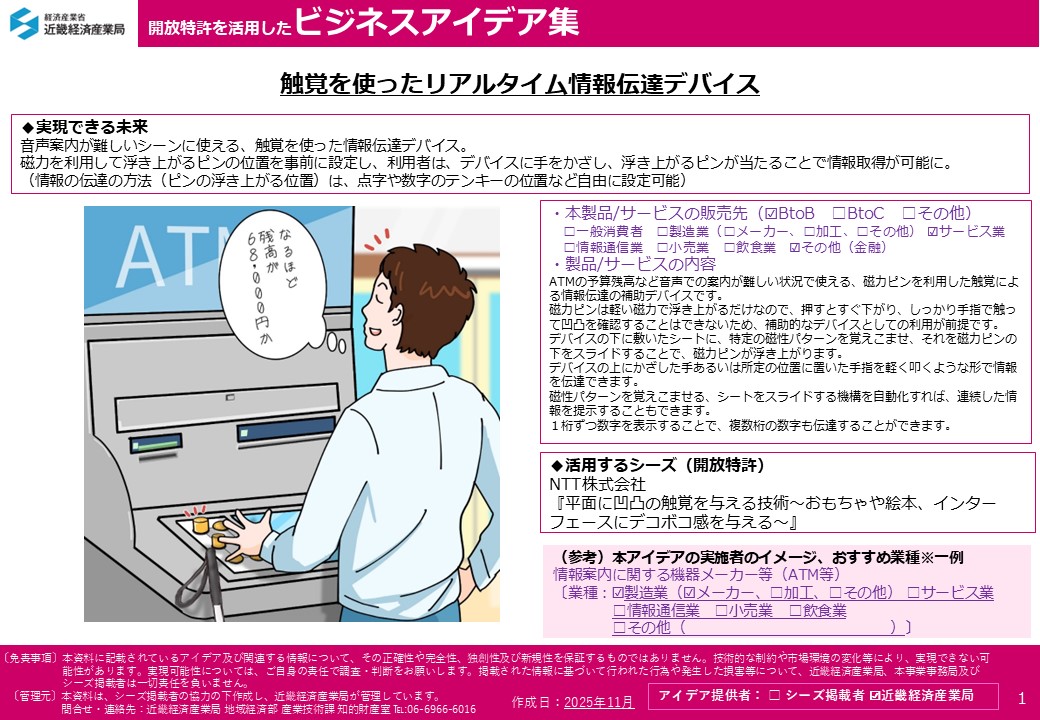 ビジネスアイデア集「触覚を使ったリアルタイム情報伝達デバイス」