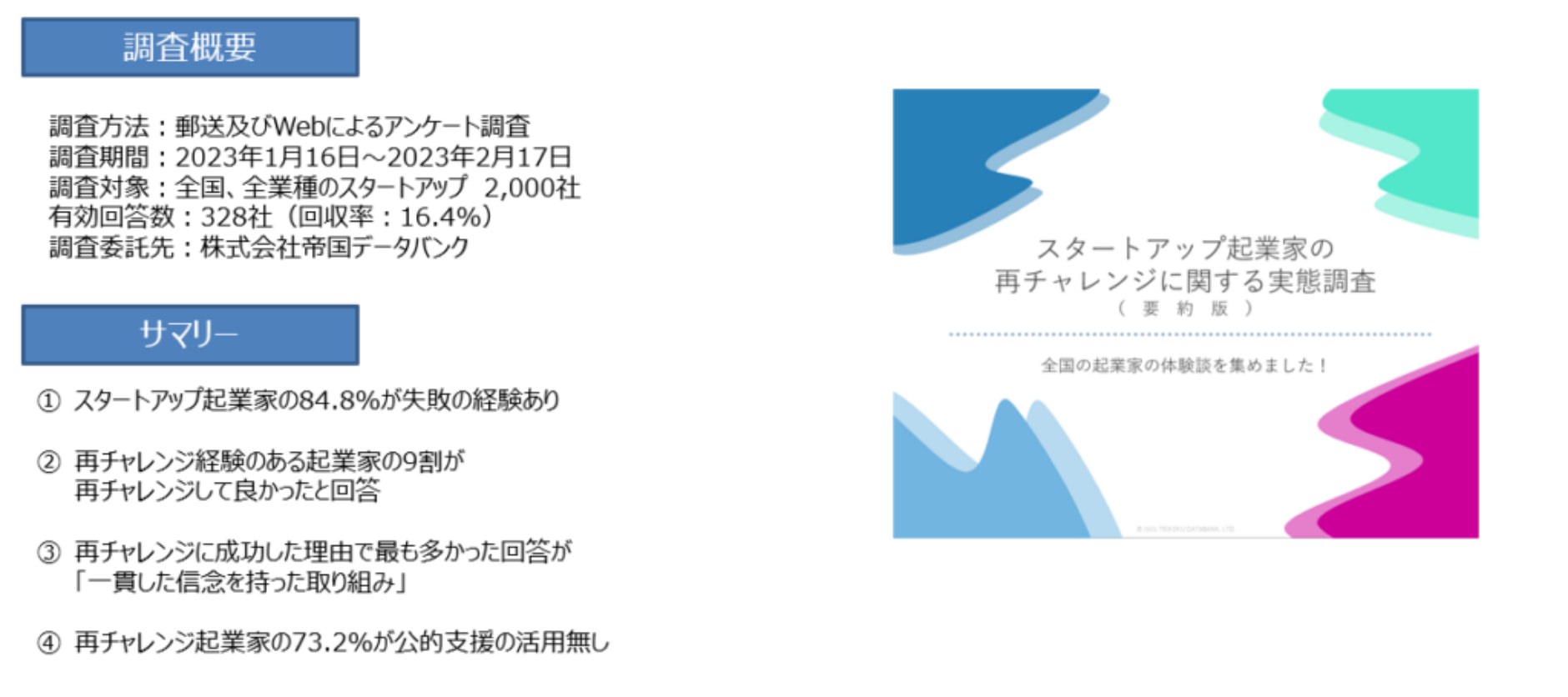 再チャレンジに関する実態調査の概要。説明は上記のとおり