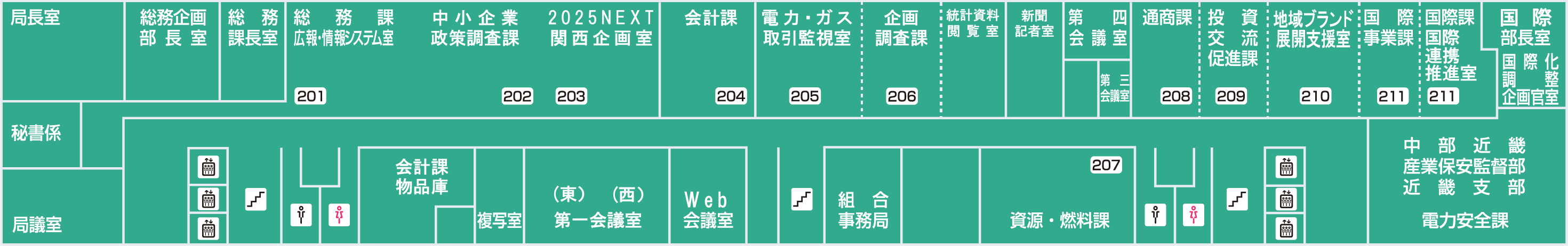 大阪合同庁舎1号館　本館2階配置図。詳細・拡大はリンク先PDFをご確認ください。